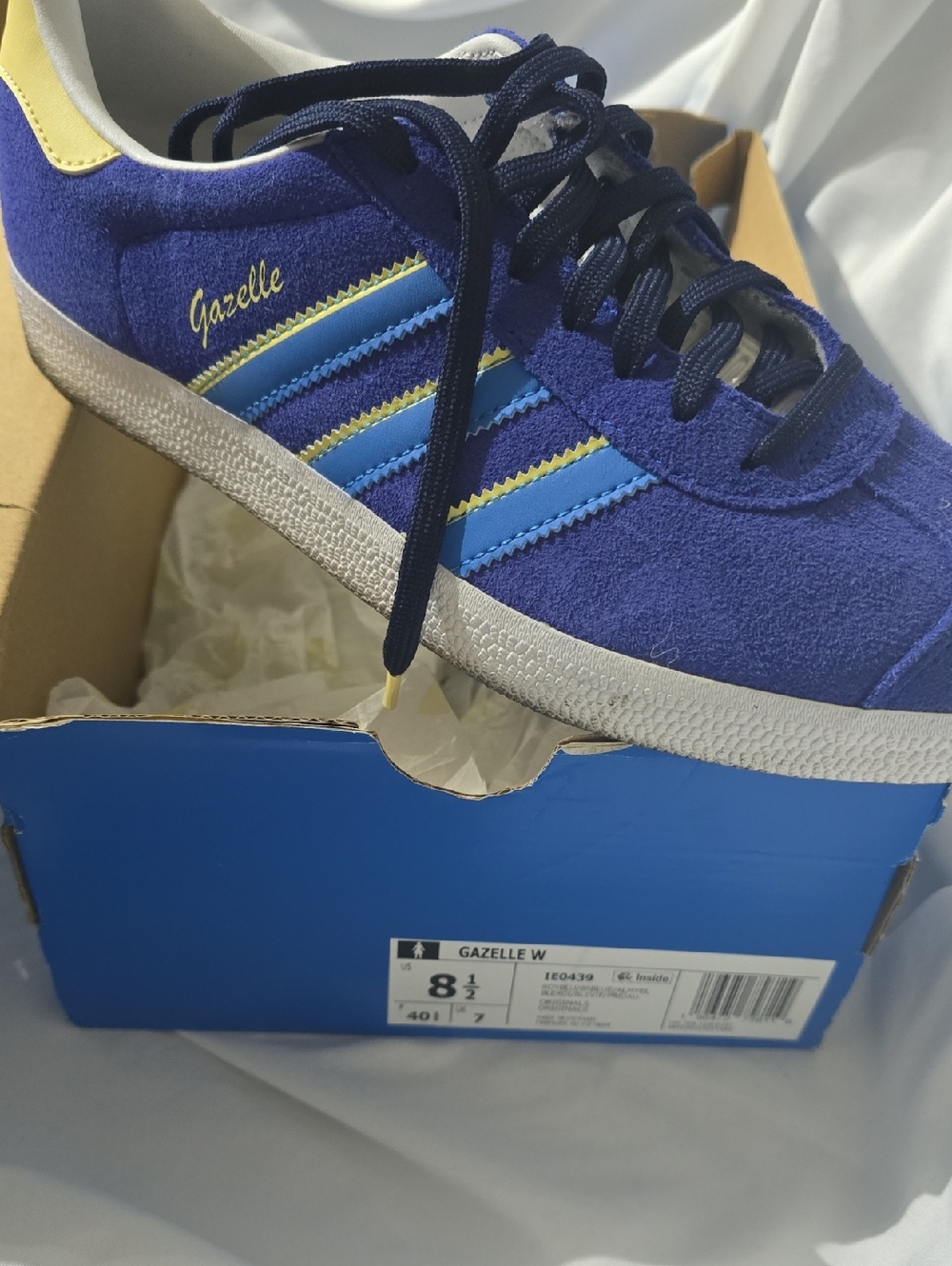 adidas Gazelle Women's Blue and Yellow Suede Athletic Shoes